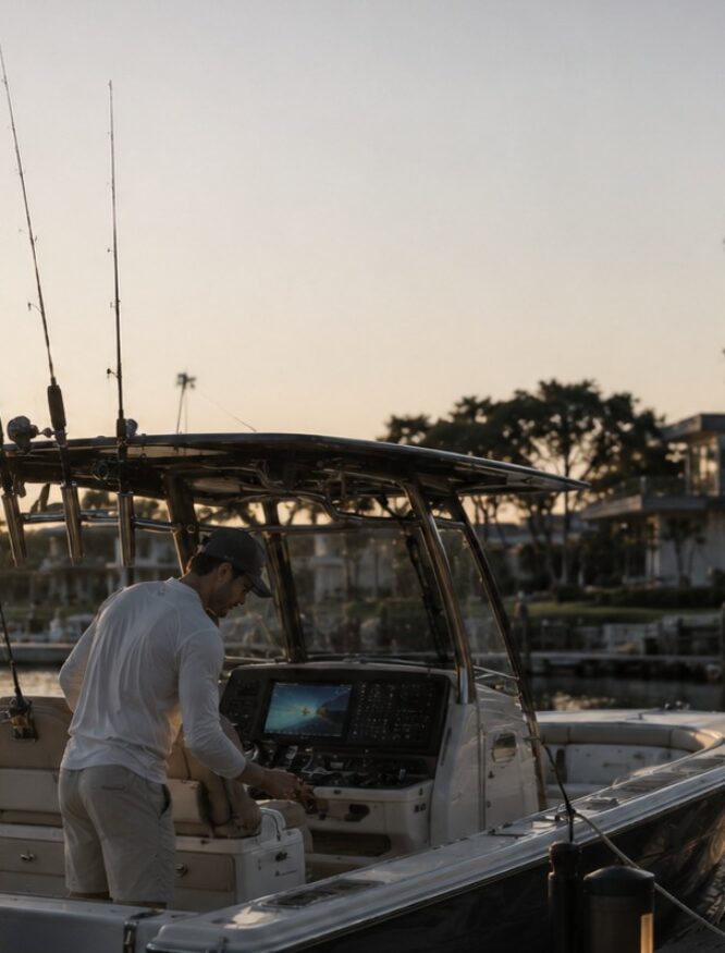 Barco ancorado em atracadouro no Rio Mampituba